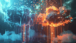 Three towering cloud server platforms representing AWS, Azure, and Google Cloud in a dark data center environment, with digital dollar signs and numbers cascading from one platform showing financial loss, while the other platforms display glowing success metrics and upward trending graphs, illustrating the costly mistakes enterprises make in AI platform selection
