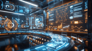 "Digital visualization showing the transformation from traditional Six Sigma process charts into AI neural networks, with holographic DMAIC frameworks connecting to autonomous agent systems in blue and gold colors, representing the convergence of operational excellence with artificial intelligence in a modern enterprise setting."