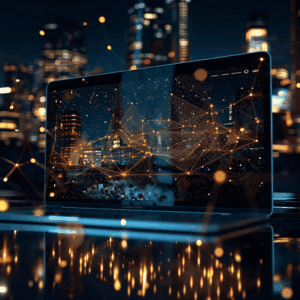 Futuristic visualization of Claude for Chrome browser extension showing AI neural networks integrating with a Chrome browser interface, surrounded by security shields and data streams, representing the transformation of enterprise web browsing through AI automation